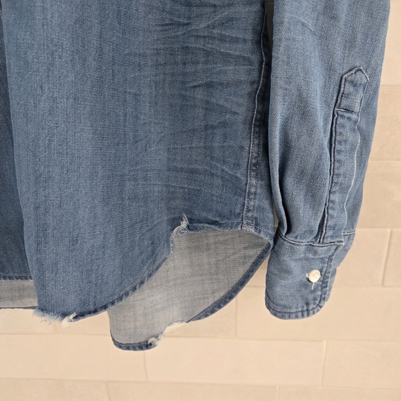 Frank & Eileen Barry Tailored Button-Up Shirt Chambray Stonewashed Indigo Blue - Picture 6 of 11